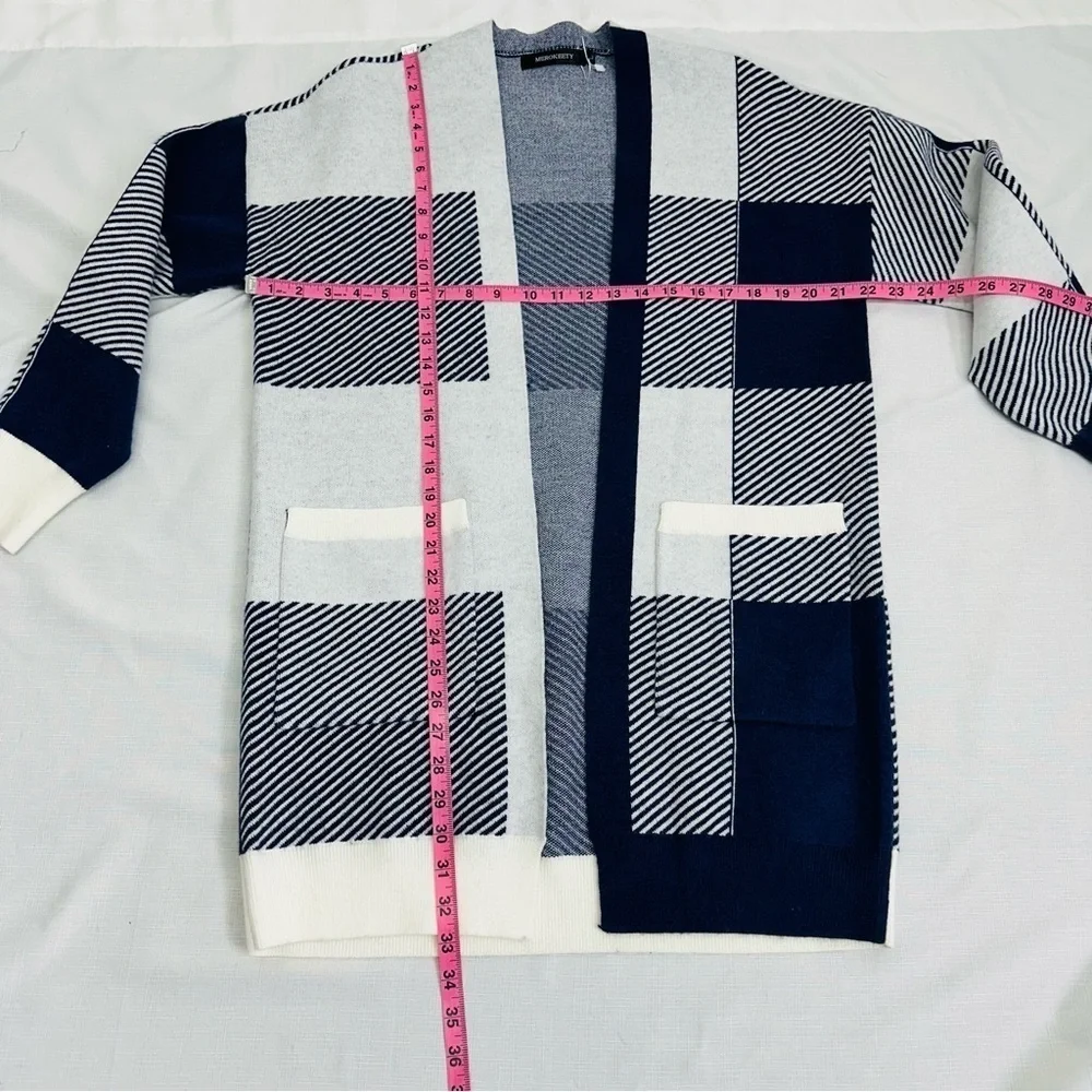 Merokeety Women’s size Large Gray and Blue Open Long Cardigan Sweater - Picture 9 of 10